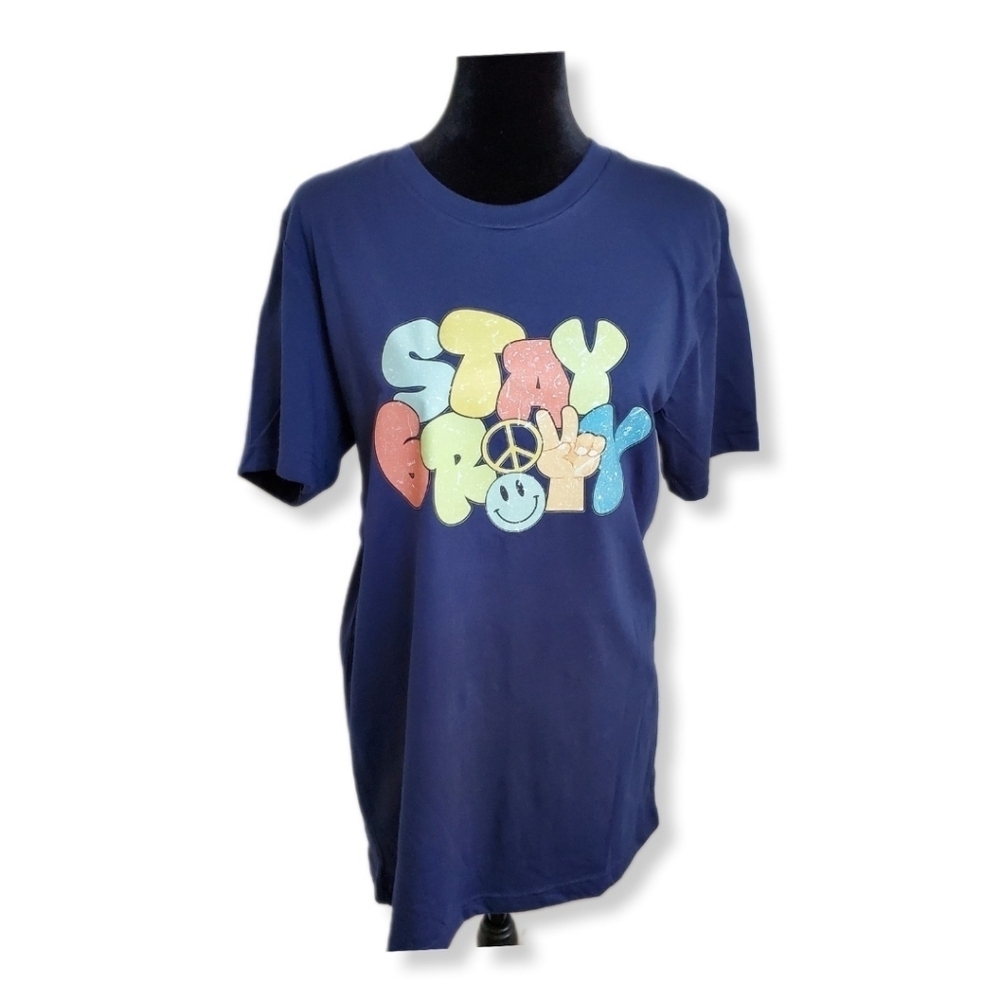 NWOT Navy Blue Bella + Canvas Stay Groovy Short Sleeve TShirt Sz M